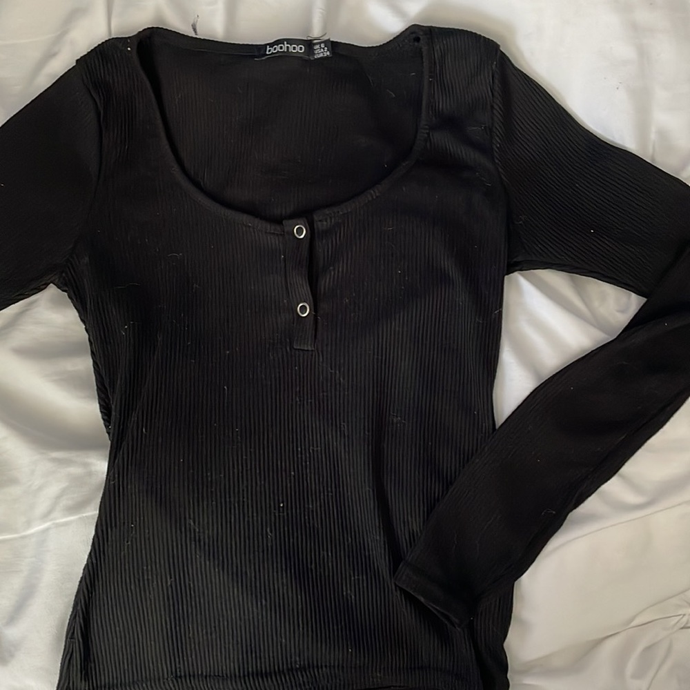 boohoo black fitted top long sleeve